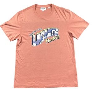 Lacoste Greetings From Lacoste France Shirt Coral Big Logo Mens Sz 4 US M EUC